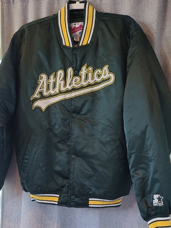 STARTER Other - Vintage Starter Oaklands Green and Yellow Athletics Satin Jacket